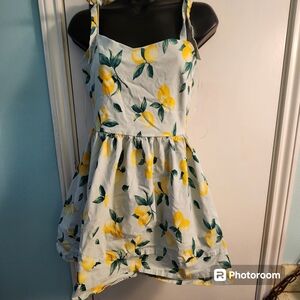 Lemon print, blue rain dress, M